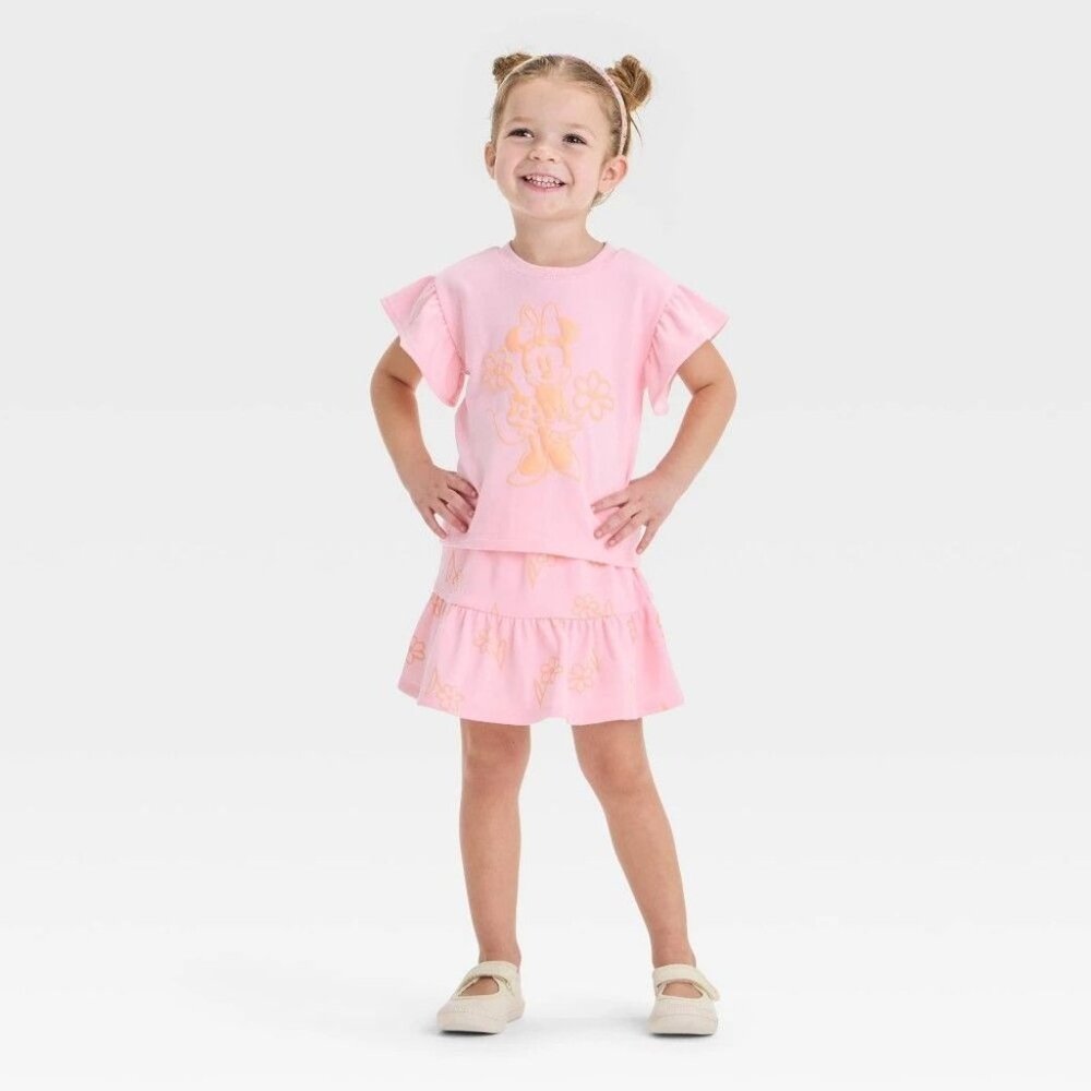 NWT Toddler Girls' 2pc Disney Minnie Mouse Top & Skort Set - Pink 2T